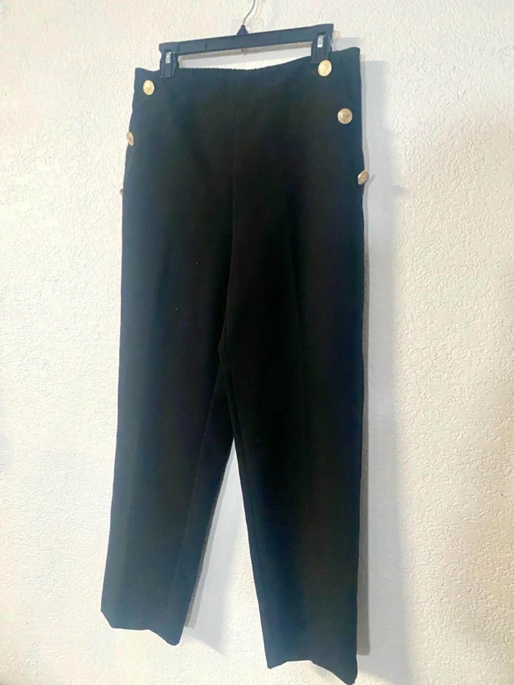 Zara women’s Black High waisted Office Straight leg semi cropped 27” Trousers